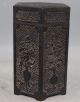 Chinese Old Wood Made Carved Human Pot Poetry Hexagon Tea Caddy Box Boxes photo 3