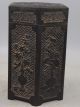 Chinese Old Wood Made Carved Human Pot Poetry Hexagon Tea Caddy Box Boxes photo 5