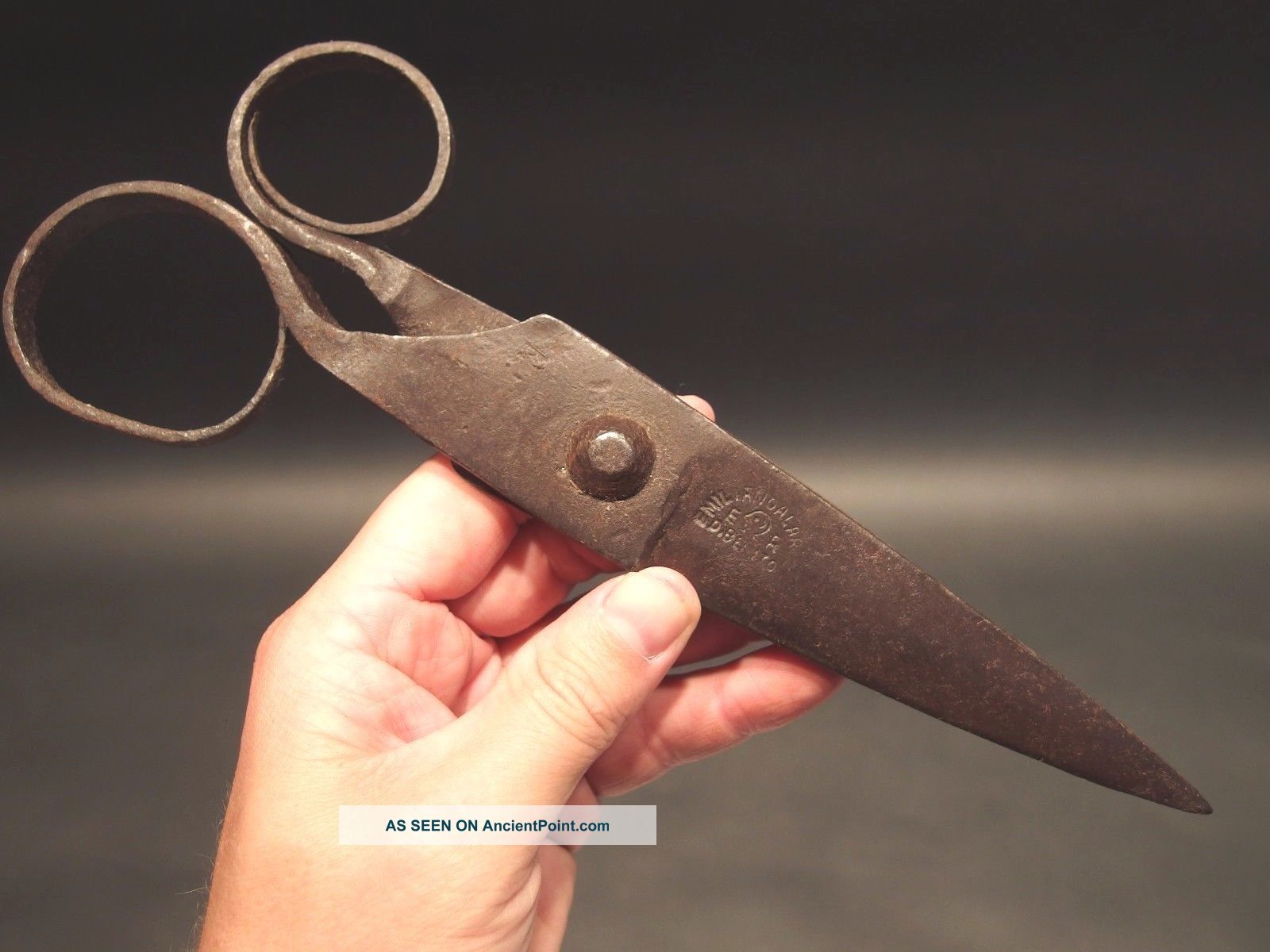 Antique Scissor Shears 18th C Antique Blacksmith Forged Wrought Iron Signed Primitives photo
