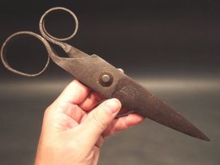 Antique Scissor Shears 18th C Antique Blacksmith Forged Wrought Iron Signed photo