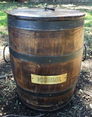 Michelob Rustic Antique Wood Oak & Brass Storage Cooler Bar Barrel 16 