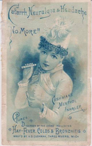 Rare 1880s Cushman ' S Menthol Inhaler Victorian Quack Young Girl Trade Card photo