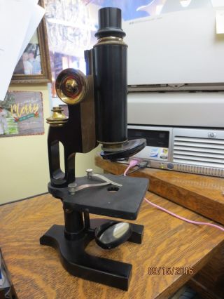 Antique 1909 Spencer Microscope/4 Lenses/slids Dove Tailed Wooden Case/mint photo