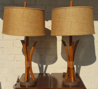 Mid Century Modern Frankl Attrib Tropitan Bamboo Lamps photo