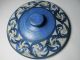 Vintage Dorchester Ma Pottery Stoneware Cobalt Blue Decorated Scroll Crock Lid Crocks photo 6