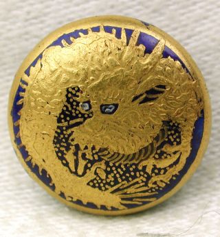 Antique Meiji Satsuma Button Golden Dragon On Cobalt Background - 11/16 