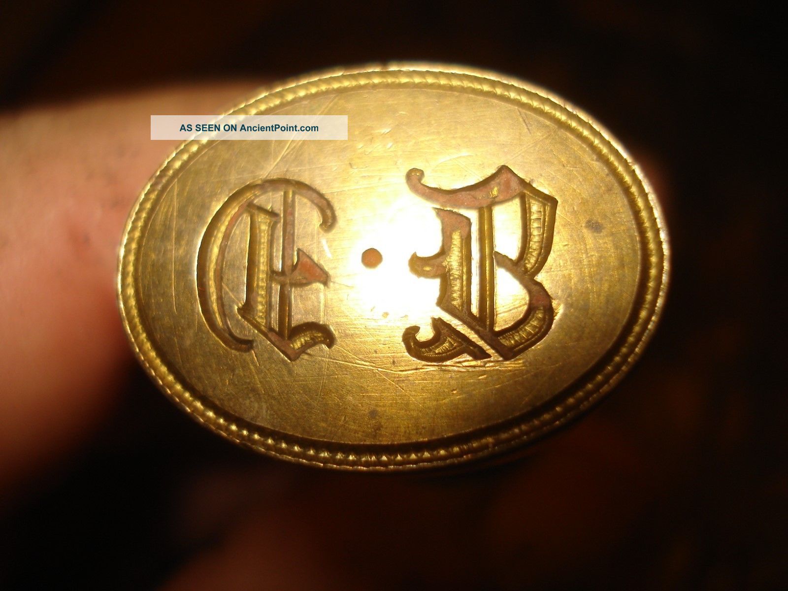 Primitives 18th Early 19th Century Wooden Handle Brass Engraved Wax Seal Primitives photo