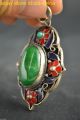 China Style Decor Old Cloisonne Green Jade Tibet Silver Delicate Noble Pendant Necklaces & Pendants photo 2