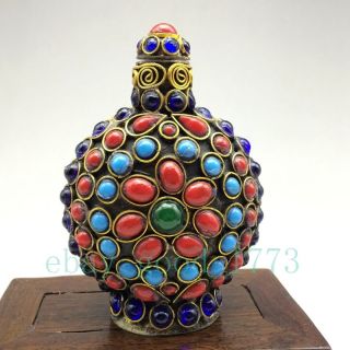 Vintage Handmade Tibetan Turquoise Coral Beads Snuff Bottle photo