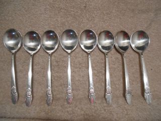 8 Rogers 1937 First Love Pattern Round Gumbo Soup Spoons Is Silverplate Flatware photo