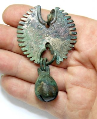Ancient Vikings.  Bronze Pendants - Amulet.  Great Save.  Complete With Bell photo