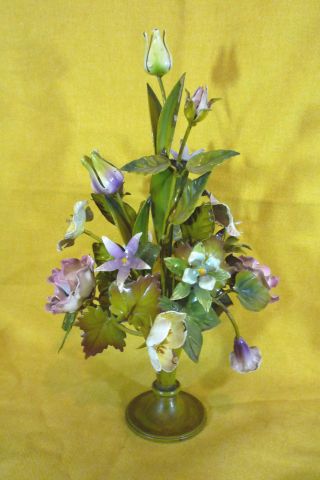 1950 ' S Italian Tole Florentine Large Metal Arrangement Of Flowers In Vase 15 