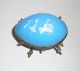 Victorian Blue Opaline Hand Painted Glass Egg Shaped Box In Gold Frame Other Antique Glass photo 1