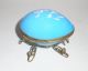 Victorian Blue Opaline Hand Painted Glass Egg Shaped Box In Gold Frame Other Antique Glass photo 2