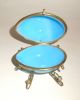 Victorian Blue Opaline Hand Painted Glass Egg Shaped Box In Gold Frame Other Antique Glass photo 3