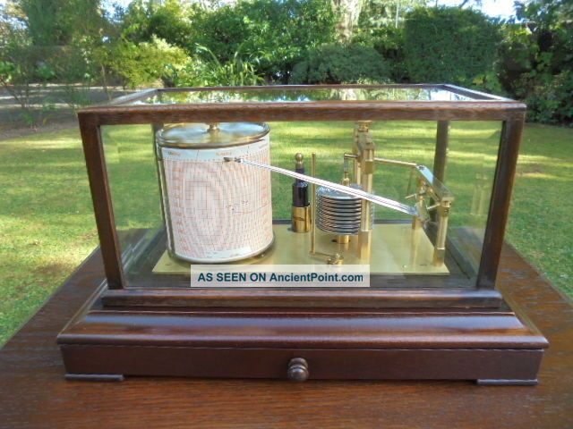 Antique Mahogany Cased Barograph Barometer Other Antique Science Equip photo