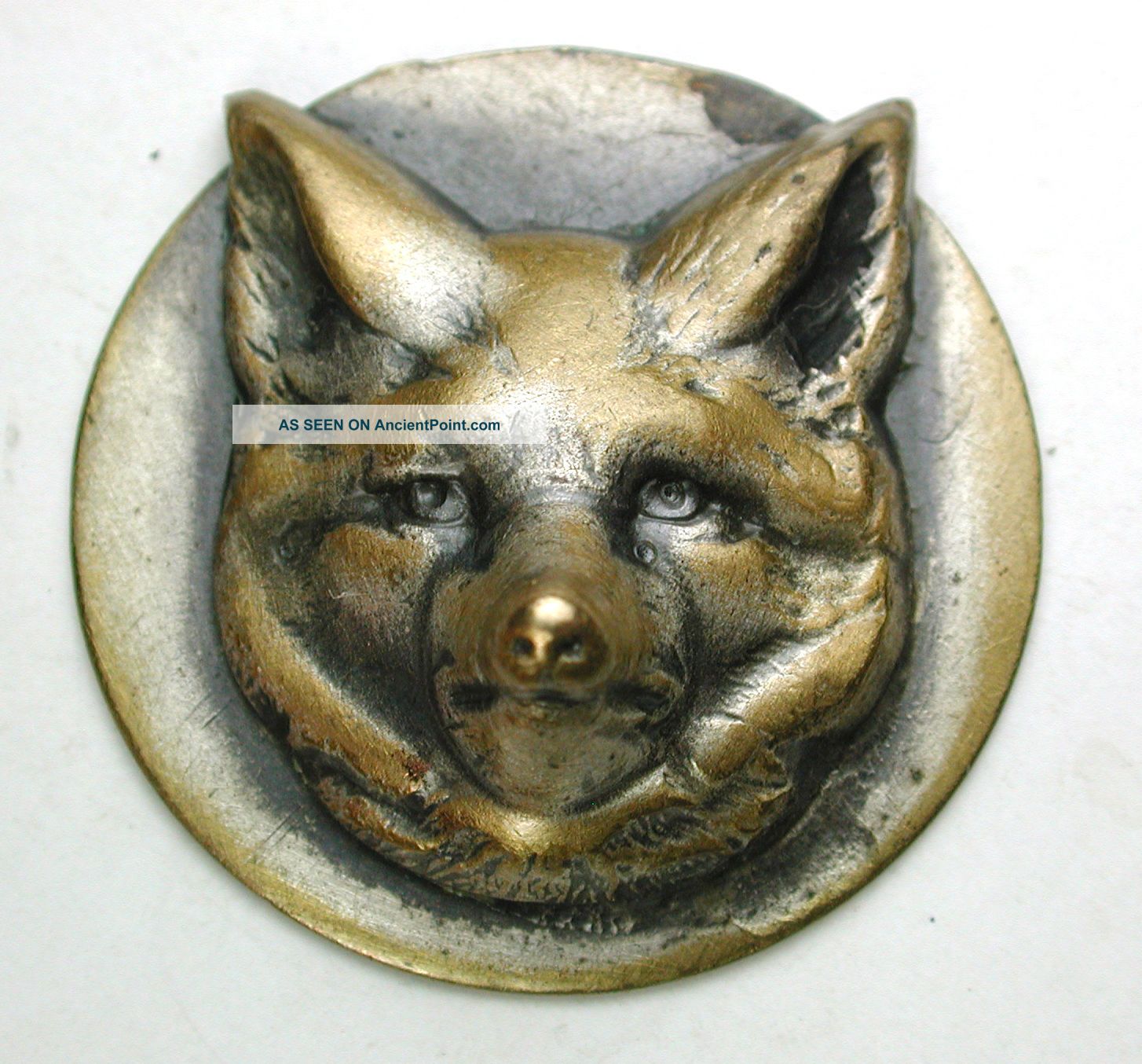 Lg Sz Antique Brass Button Detailed Dimensional Fox Head Design - 1 & 1/4 