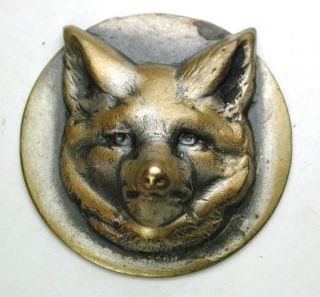 Lg Sz Antique Brass Button Detailed Dimensional Fox Head Design - 1 & 1/4 