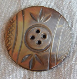 Large Antique Vintage Carved Button Mother Of Pearl Abalone Shell 993b photo
