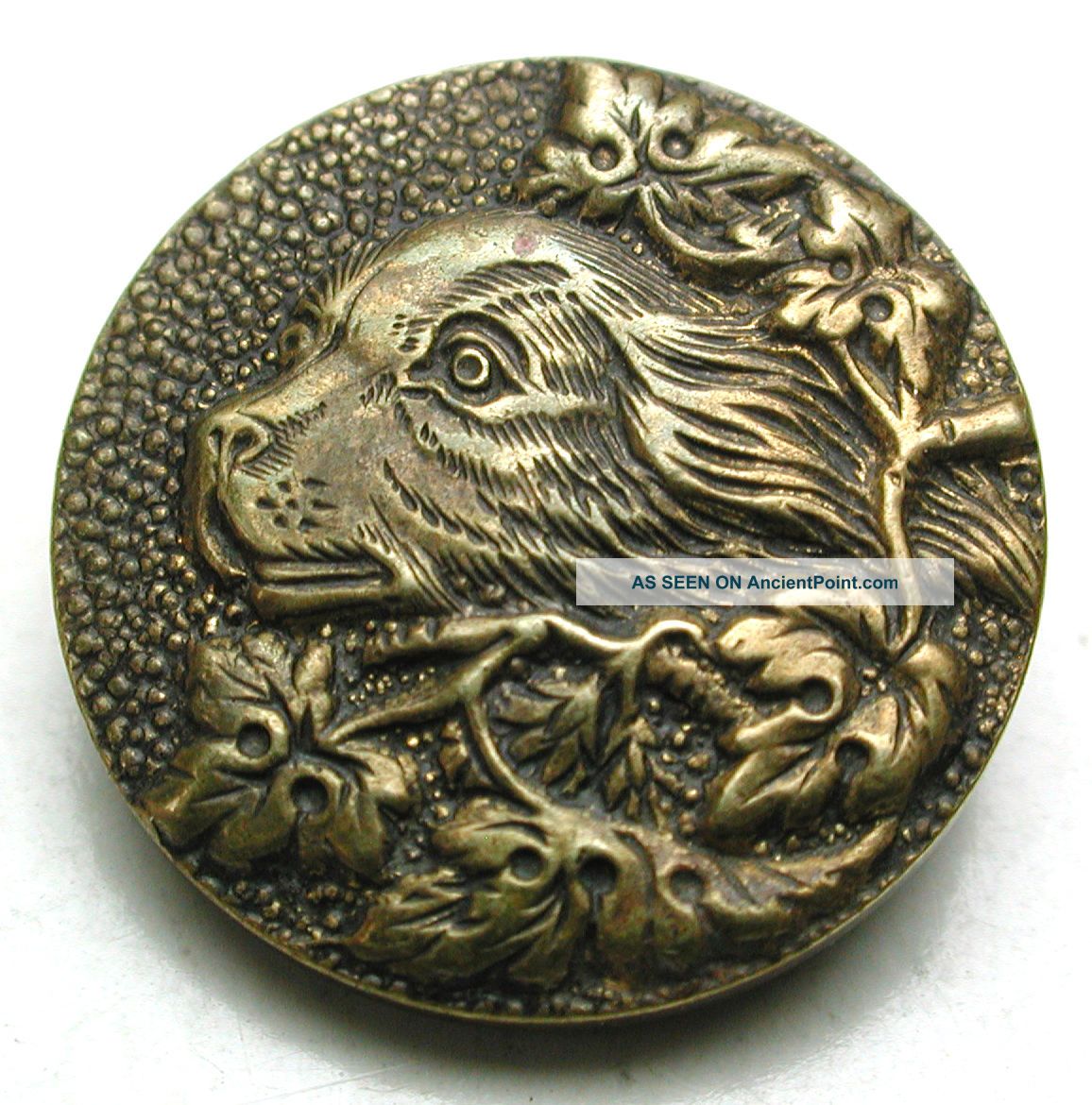 Antique Brass Button Dog & Grape Leaves Design - 5/8 