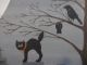 Primitive Handpainted Halloween Folk Art Black Cat Cemetery Fright Night Primitives photo 2