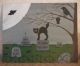 Primitive Handpainted Halloween Folk Art Black Cat Cemetery Fright Night Primitives photo 5