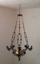 Huge Antique Victorian 9 Arm Iron Oil Lamp Candelabra Chandler.  Ceiling Light Lamps photo 5