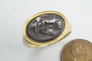 Antique 22k Gold Signet Ring Roman Garnet Intaglio Seal Nemesis C200 Ad photo
