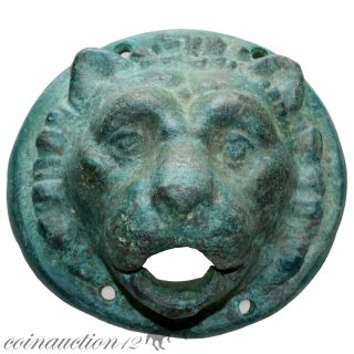 Scarce Huge Mount Roman Lion Head Bronze Door Bell 819gr photo
