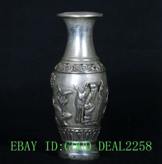 Chinese Silver Copper Handwork Carve Longevity God Vases Xuande Mark Csy663 photo