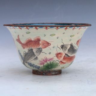 Chinese Cloisonne Hand - Made Fishes And Lotus Bowl W Qianlong Mark photo