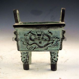Collectible Decorated Old Hand Work Bronze Carved Dragon Incense Burner photo