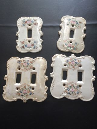 4 Vintage Ceramic Light Switch Plate Covers With Flowers photo