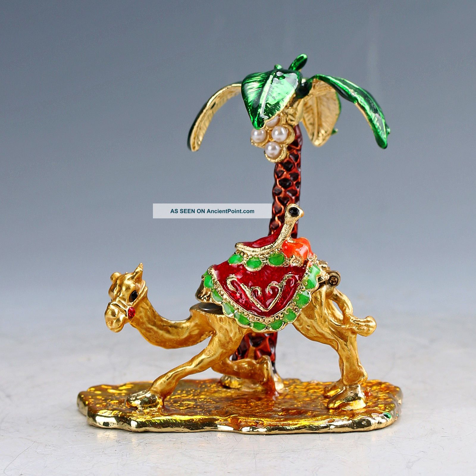Chinese Cloisonne Inlaid Rhinestone Handwork Tree & Camel Statue D1424 Other Antique Chinese Statues photo