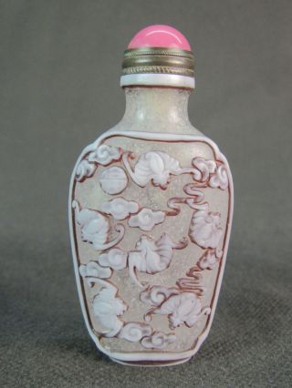 Chinese Bat Butterfly Carved Peking Overlay Glass Snuff Bottle photo