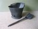 Antique Coal Scuttle Hod Bucket Primitive 16 Metal,  Ash Shovel,  Bail Handle Hearth Ware photo 2