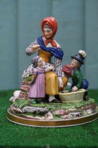 Mid 19thc German Figurine Group With Mother & Children Of Fine Detail C1840s photo