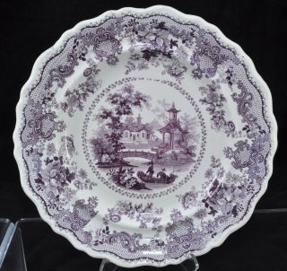 Romantic Staffordshire Purple Transfer Dinner Plate Lausanne Villa C 1840 photo