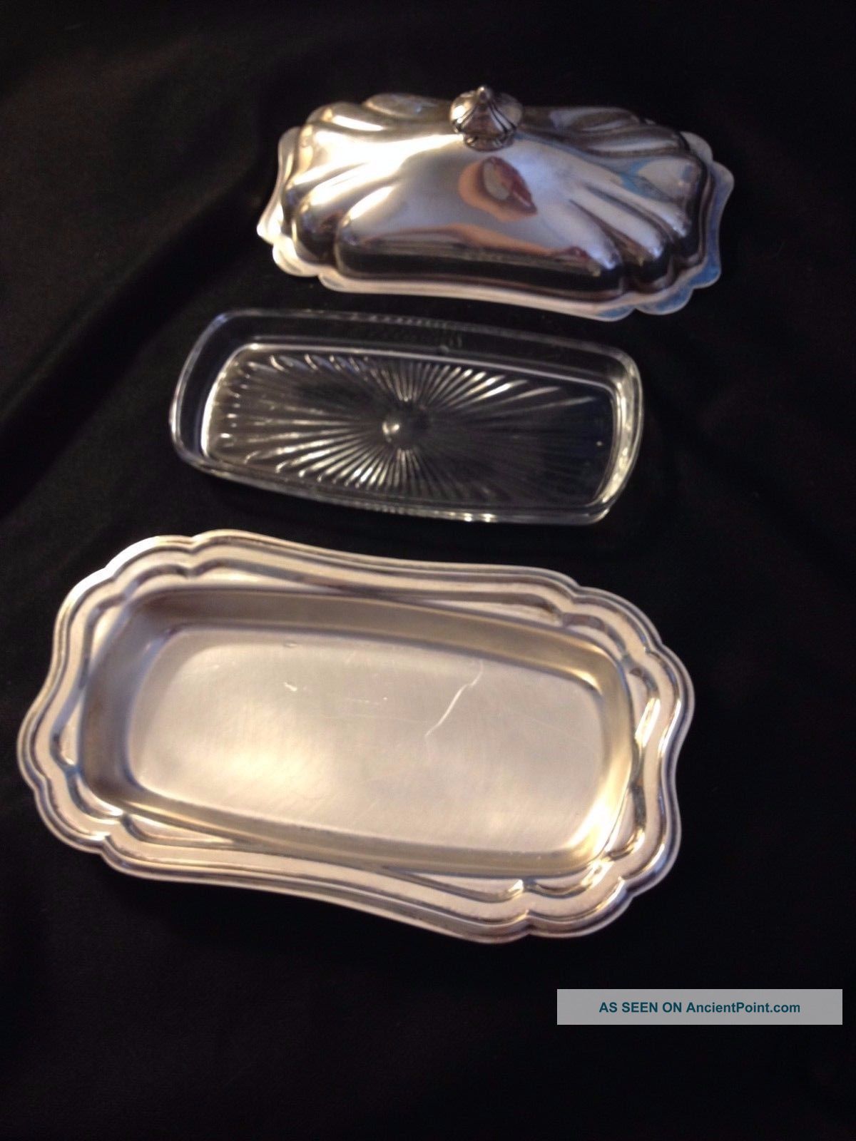 Vintage Gorham Heritage Yh18 Silver Plate Butter Dish Lid Glass Insert Platters & Trays photo