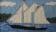 Vintage Folk Art Needlepoint Of A Sailboat Under Sail/1940s - 50s/very Cheery Folk Art photo 6