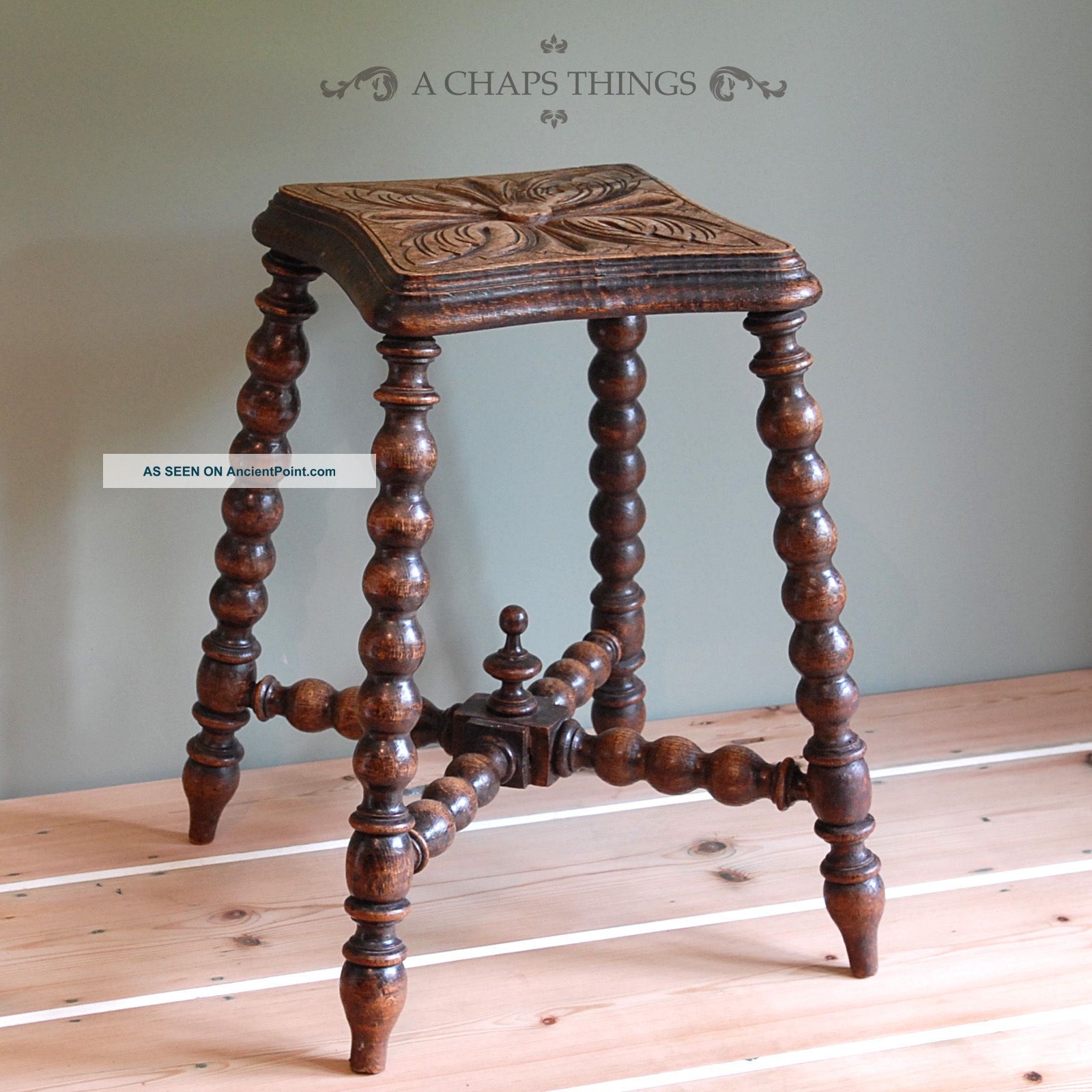 Antique Bobbin Turned Carved Stool.  Victorian Seat,  English C.  1900 1800-1899 photo