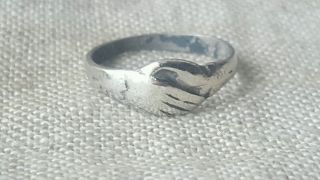Roman Silver Clasping Hands Finger Ring photo