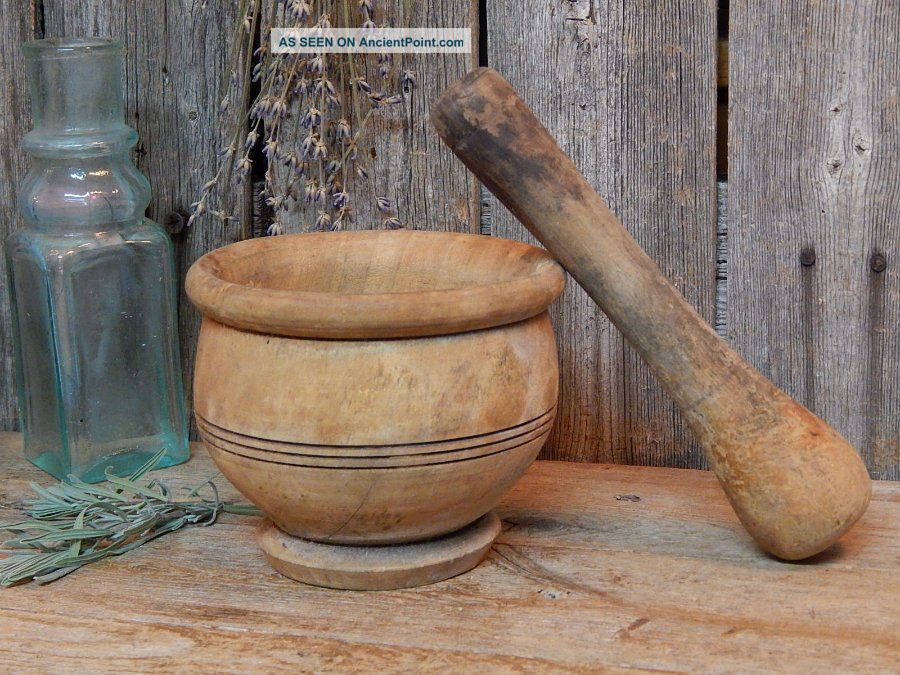 Early Antique Apothecary Wooden Turned Mortar & Pestle Aafa Primitives photo