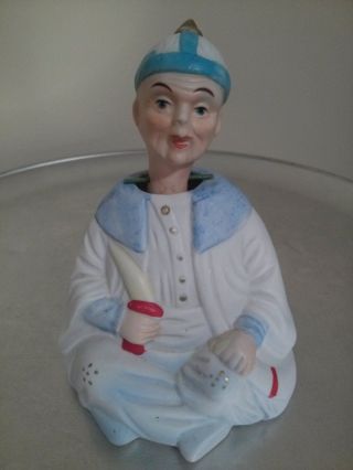 Vintage Porcelain Bisque Nodder Figurine.  Elder Asian Man.  Asian Nodder Figurine photo