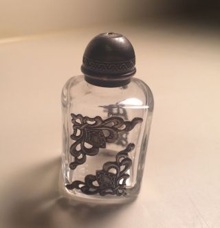 Antique Sterling Silver Small Glass Perfume Bottle photo