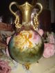 Antique Porcelain Vase Urn Roses Painted Gorgeous Vases photo 8