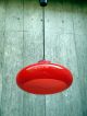 Vintage French Mid Century 1950s Ceiling Light - Hand Made Red Glass Shade Chandeliers, Fixtures, Sconces photo 6