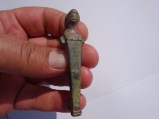 Roman Bronze Herma Statuette Lock,  With The Curly Bust Of Slave Above photo