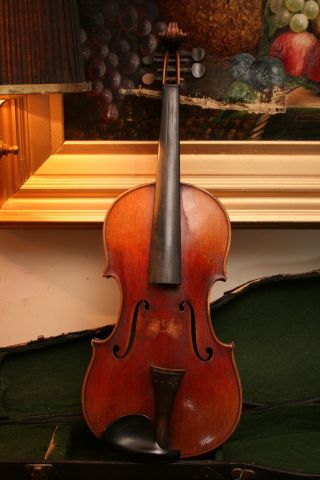 An Old C19th Antique 4/4 Violin Labelled Joseph Guarnerius,  Later Case & Bow photo