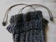 Antique Tan Crochet Charcoal Grey Black Tassel Iridescent Bead Drawstring Purse Art Deco photo 1